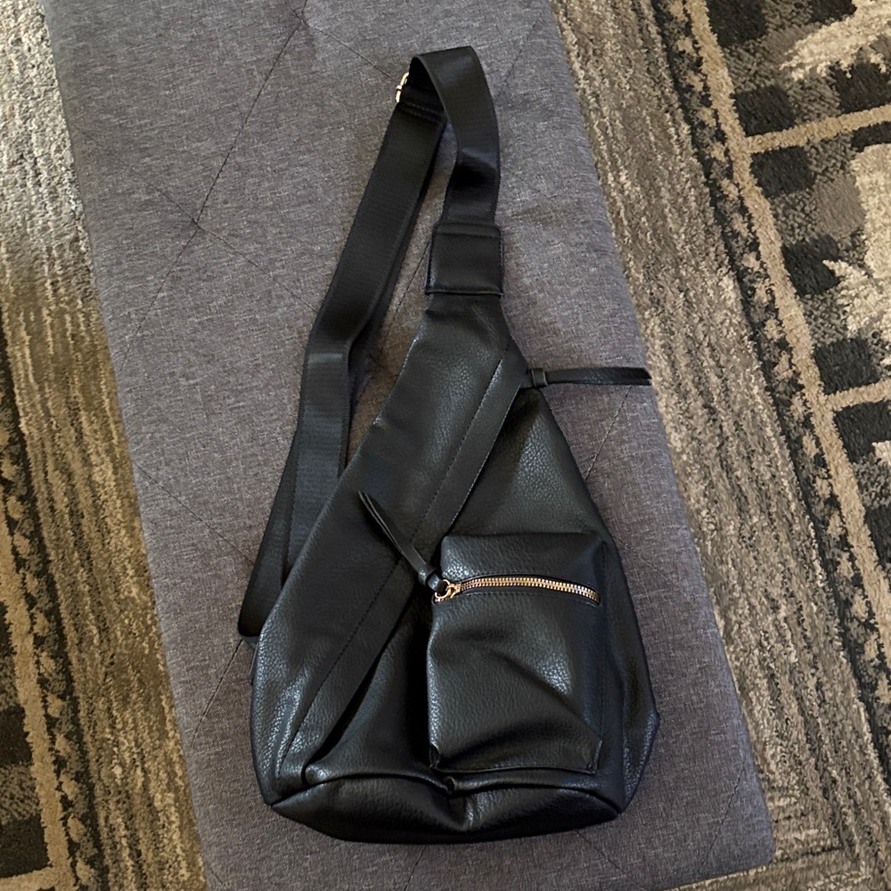 Black Leather Sling Bag